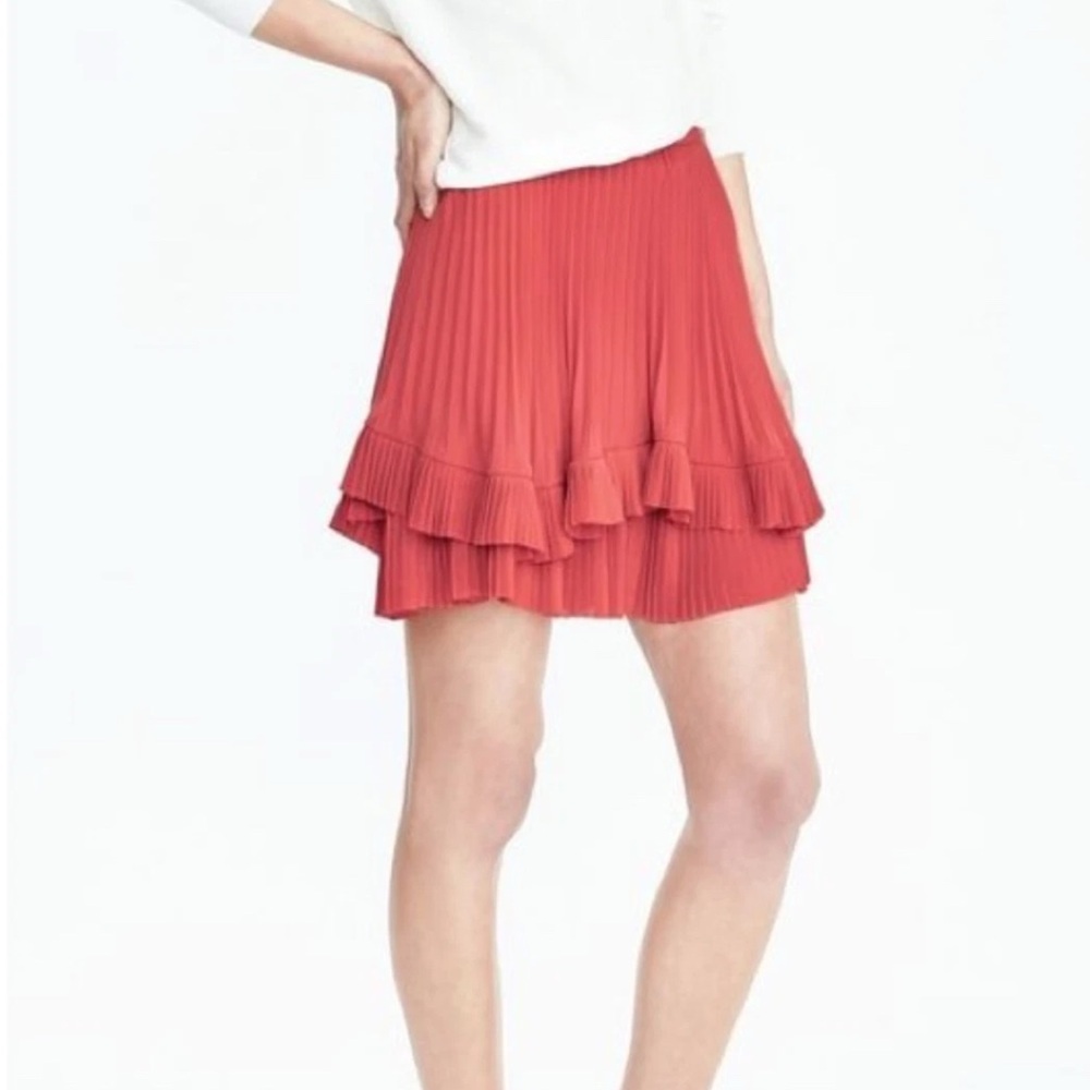 Banana Republic Womens Pleated Tiered Mini Skirt Coral Red Size 0